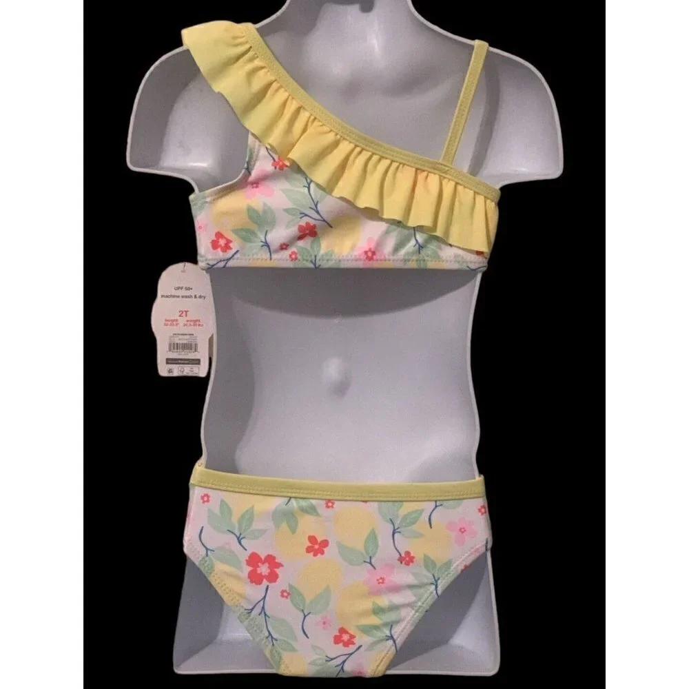 Wonder Nation Infant Toddler Girls 2PC Bikini Swimming Suit Size 2T Yellow Lemon
